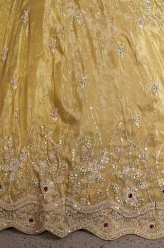 Radiant Haldi Special Lehenga in Banarasi Tissue Fabric