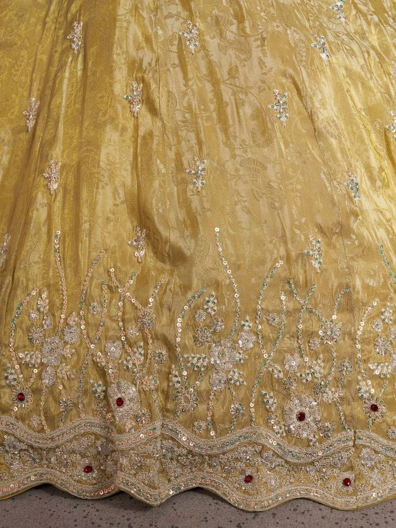 Radiant Haldi Special Lehenga in Banarasi Tissue Fabric