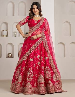 Bridal Couture Rani Lehenga with Royal Floral Embroidery 1
