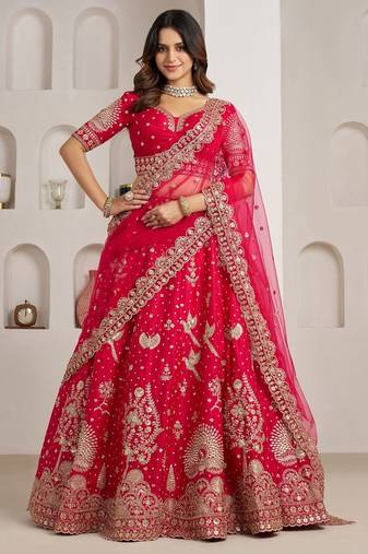 Bridal Couture Rani Lehenga with Royal Floral Embroidery