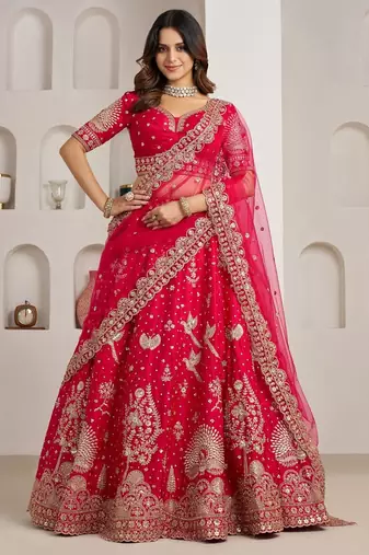 Bridal Couture Rani Lehenga with Royal Floral Embroidery