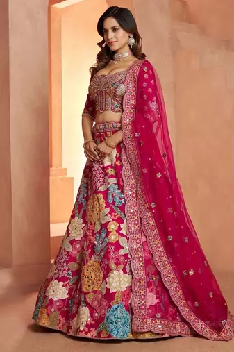 Glamorous Lehenga with All-Over Mirror Embellishments & Floral Artistry