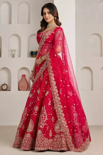 Bridal Couture Rani Lehenga with Royal Floral Embroidery