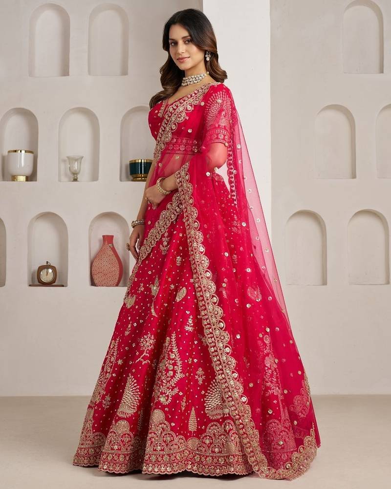 Bridal Couture Rani Lehenga with Royal Floral Embroidery