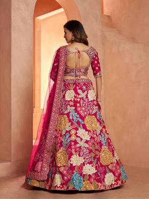 Glamorous Lehenga with All-Over Mirror Embellishments & Floral Artistry 3