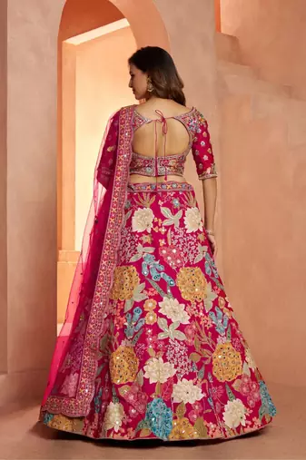 Glamorous Lehenga with All-Over Mirror Embellishments & Floral Artistry