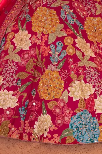 Glamorous Lehenga with All-Over Mirror Embellishments & Floral Artistry