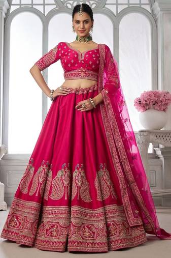 Luxurious Purple Lehenga Featuring Intricate Floral and Bird Designs