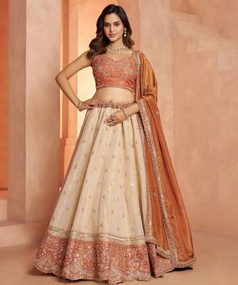 Dreamy Rust Cream Girlish Lehenga with Handcrafted Embellishments 1