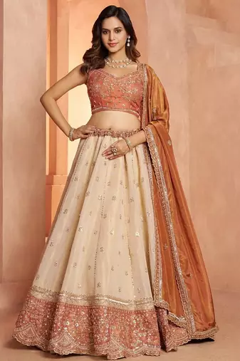 Dreamy Rust Cream Girlish Lehenga with Handcrafted Embellishments