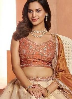 Dreamy Rust Cream Girlish Lehenga with Handcrafted Embellishments 2