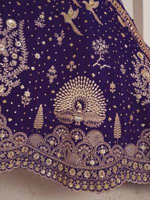 Luxurious Purple Lehenga Featuring Intricate Floral and Bird Designs 4