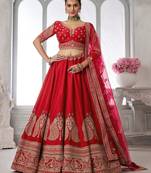 Premium Red Silk Lehenga Set with Peacock-Inspired Craftsmanship