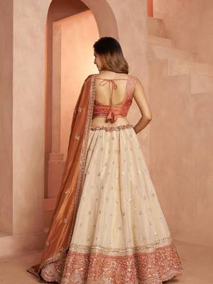Dreamy Rust Cream Girlish Lehenga with Handcrafted Embellishments 3
