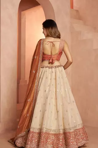 Dreamy Rust Cream Girlish Lehenga with Handcrafted Embellishments