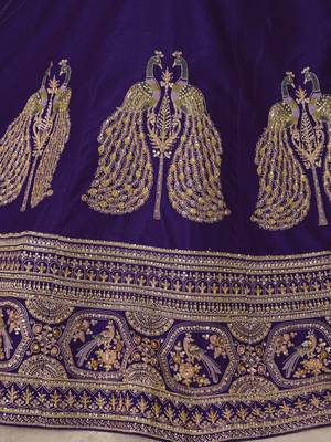 Designer Purple Silk Lehenga Choli with Embroidered Peacock Motifs 4
