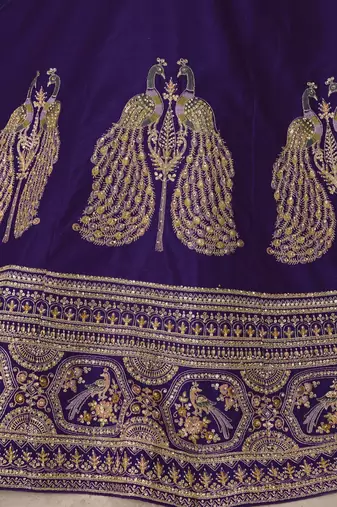 Designer Purple Silk Lehenga Choli with Embroidered Peacock Motifs