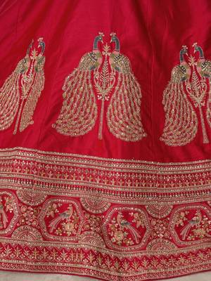 Premium Red Silk Lehenga Set with Peacock-Inspired Craftsmanship 4