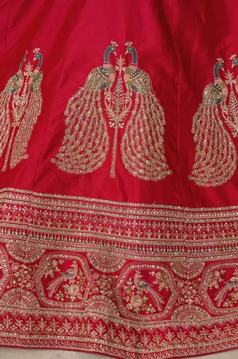 Premium Red Silk Lehenga Set with Peacock-Inspired Craftsmanship