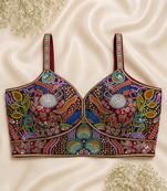 Maroon heavily embroidered crop top for sangeet/cocktail party | multi-color handwork