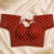 Red block print sweetheart neck blouse with back tie-up | festive saree top