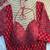 Red block print sweetheart neck blouse with back tie-up | festive saree top