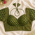 Dark green printed blouse with sweetheart neck & back dori