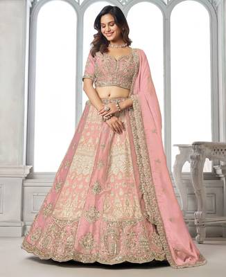 Designer Pink Raw Silk Lehenga with Intricate Embroidered Detailing 1