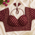 Maroon block print bustier blouse with sweetheart neck & back dori