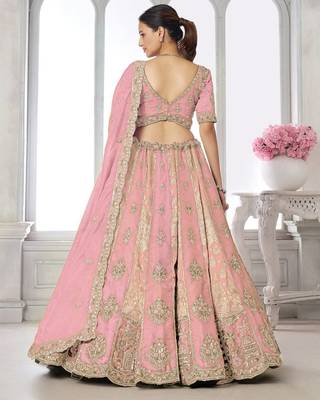 Designer Pink Raw Silk Lehenga with Intricate Embroidered Detailing 3
