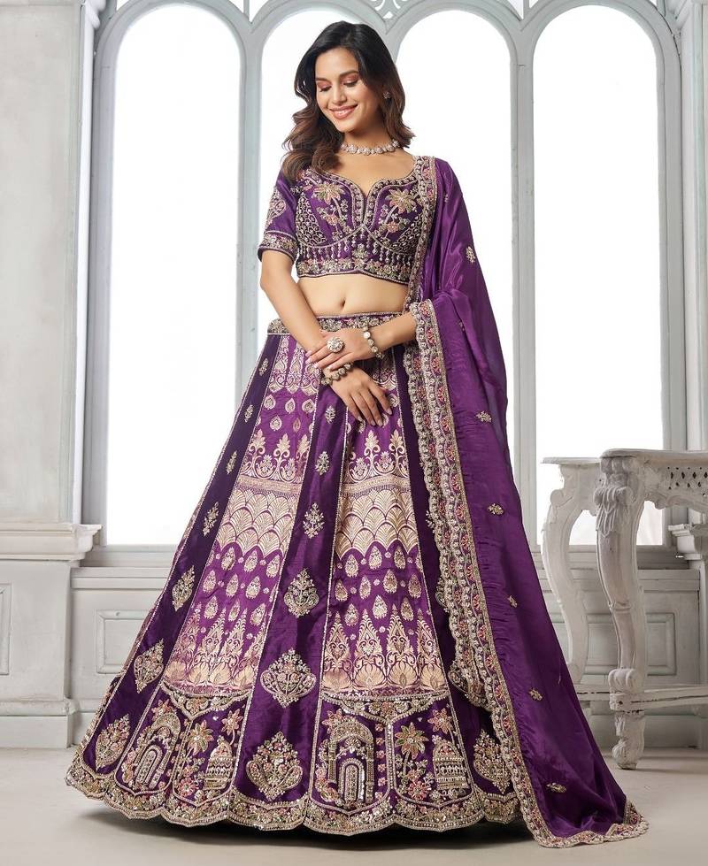 Imperial Purple Lehenga Featuring Rich Raw Silk and Handcrafted Embroidery