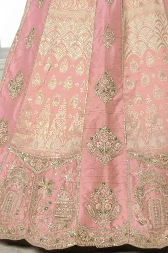 Designer Pink Raw Silk Lehenga with Intricate Embroidered Detailing