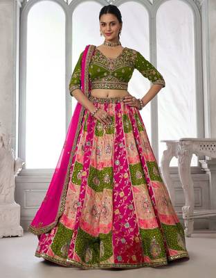 Designer Multi-Color Mehendi Lehenga Choli with Embroidered Blouse 1