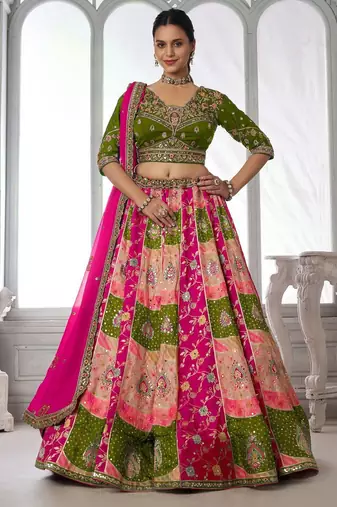Designer Multi-Color Mehendi Lehenga Choli with Embroidered Blouse