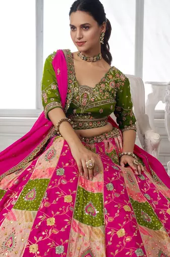 Designer Multi-Color Mehendi Lehenga Choli with Embroidered Blouse
