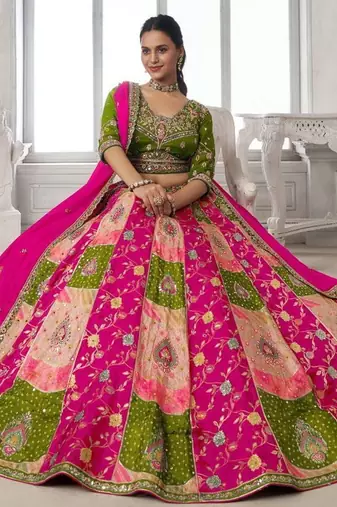 Designer Multi-Color Mehendi Lehenga Choli with Embroidered Blouse