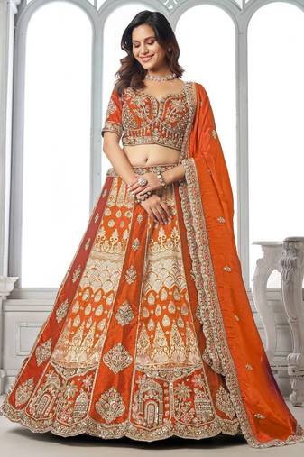 Elegant Rust Lehenga Featuring Rich Raw Silk and Artisan Craftsmanship