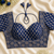 Indigo blue block print bustier blouse with sweetheart neck & back dori