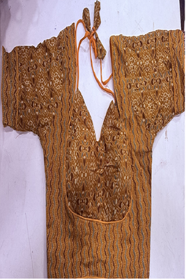 Mustard ochre block print bustier blouse with sweetheart neck & back tie 3