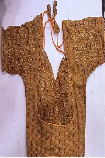 Mustard ochre block print bustier blouse with sweetheart neck & back tie
