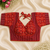 Red & purple block print bustier blouse with sweetheart neck & back tie