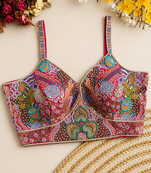 Multicolor heavy embroidered designer sweetheart neck readymade blouse