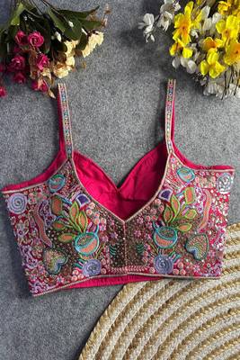 Multicolor heavy embroidered designer sweetheart neck readymade blouse 3