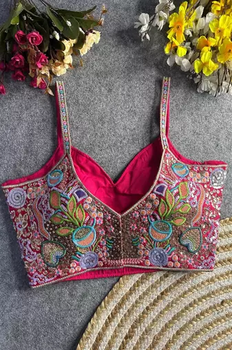 Multicolor heavy embroidered designer sweetheart neck readymade blouse