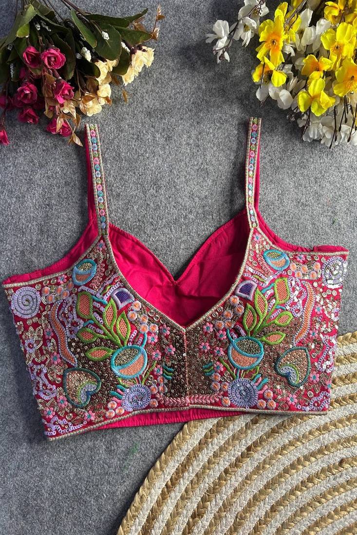 Multicolor heavy embroidered designer sweetheart neck readymade blouse