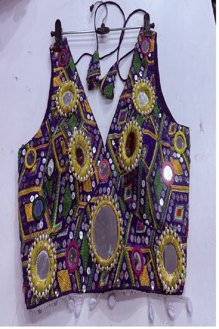 Purple kutchi mirror work designer readymade blouse for women | navratri garba choli with pearl & tassel detailing