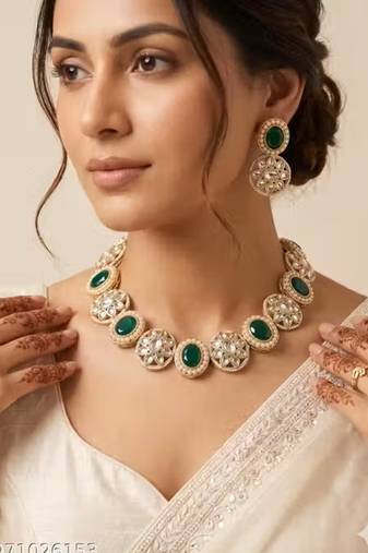 Indian bollywood gold plated kundan choker bridal necklace earrings jewelry set