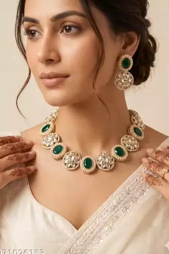 Indian bollywood gold plated kundan choker bridal necklace earrings jewelry set