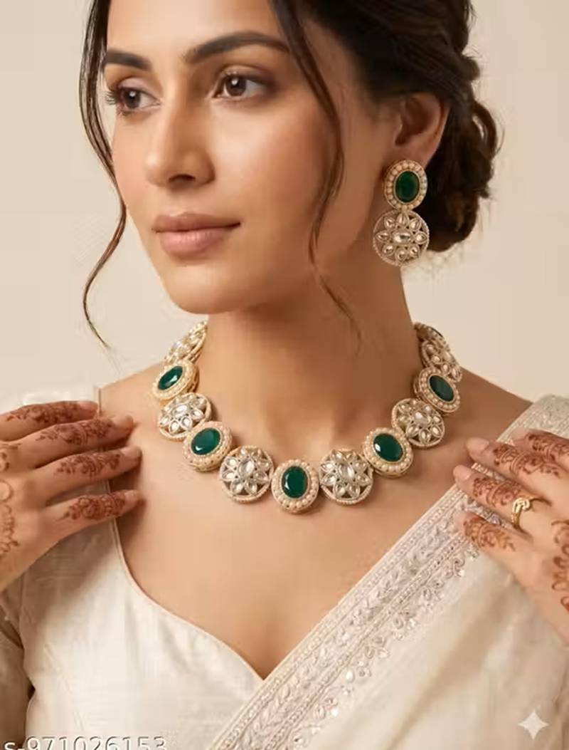 Indian bollywood gold plated kundan choker bridal necklace earrings jewelry set