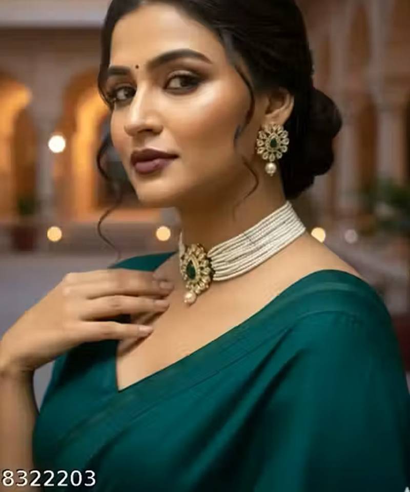 Indian bollywood gold plated kundan choker bridal necklace earrings jewelry set